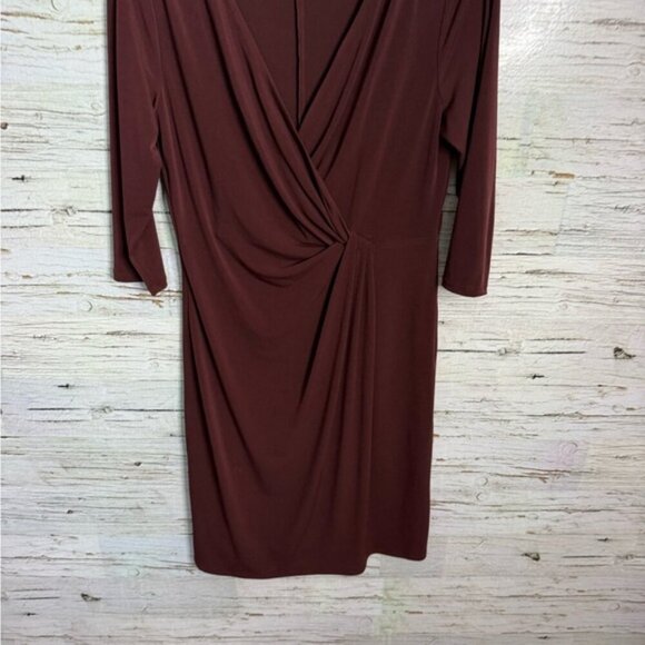 Coldwater Creek Red Ruched Wrap Midi Dress size 8P - Picture 2 of 7